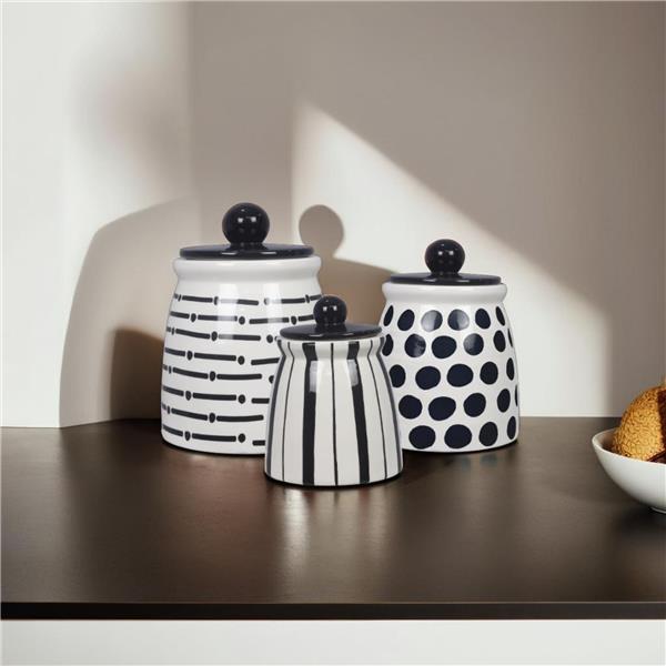 Ceramic Black & White Canister Set of 3