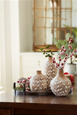 Leaf Print Vase with Wood Design (Set of 3)