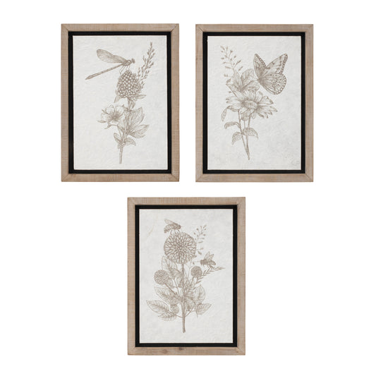 Framed Garden Print (Set of 3) 12"L x 15.5"H Wood/MDF