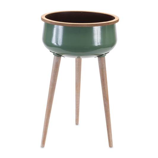Planter 14"D x 24"H Metal/Wood