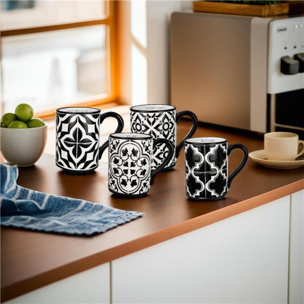 Ceramic Black and White Tile Design Mug 4