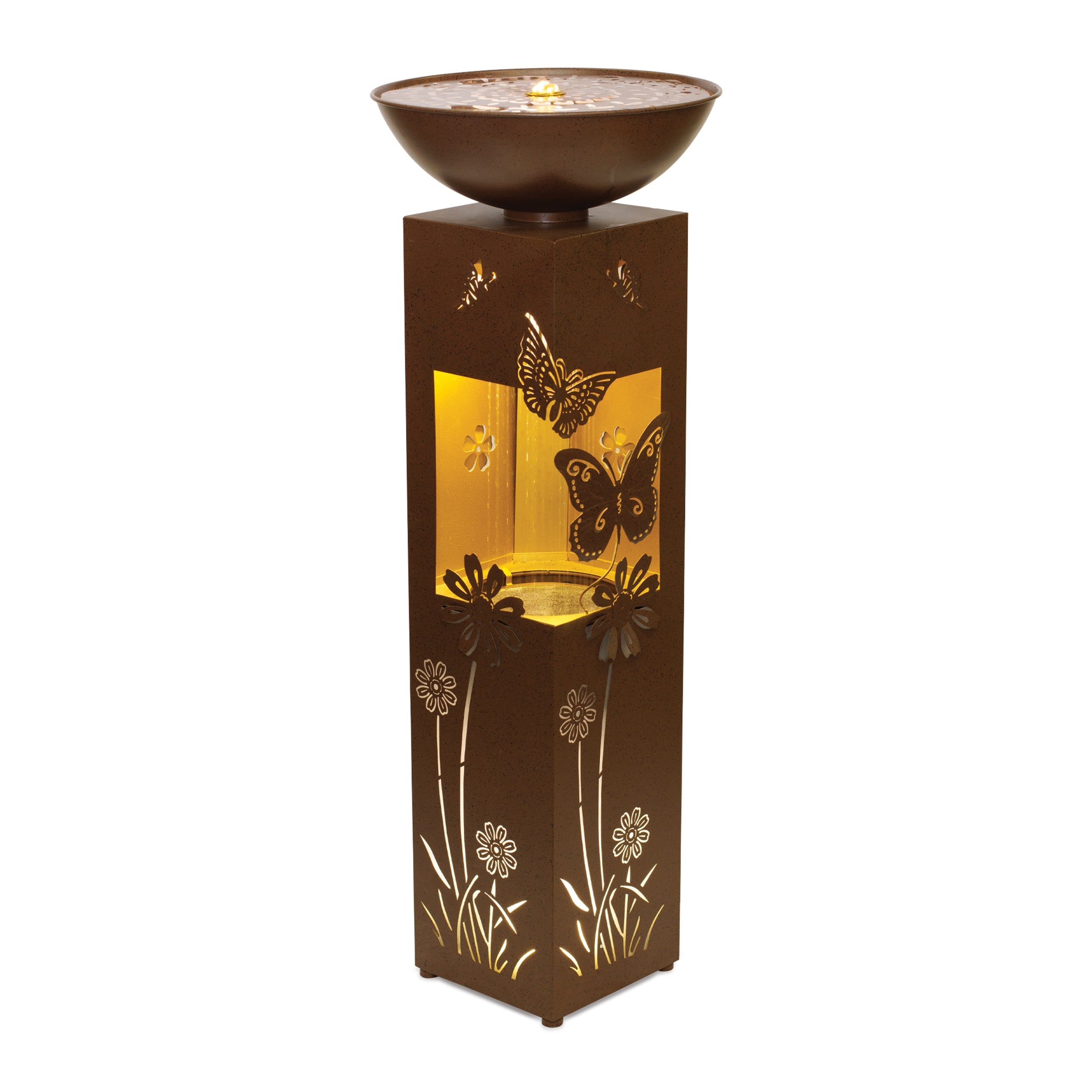 Floral and Butterfly Fountain 13.5"D x 36"H Metal UL Plug