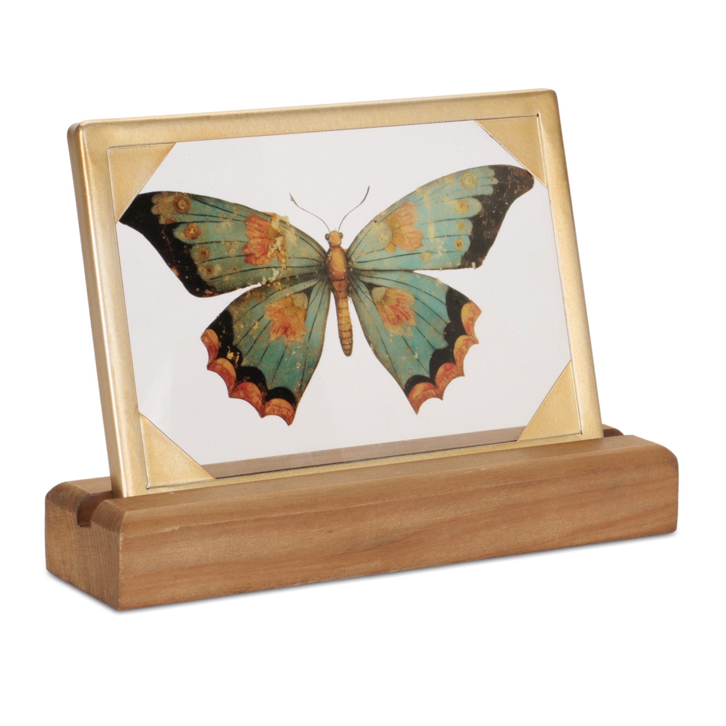 Butterfly Décor 9"L x 6"H Wood/Glass/Iron
