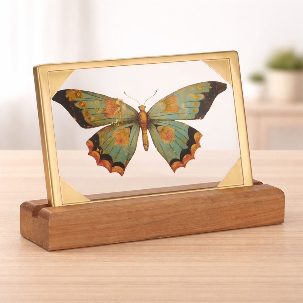 Butterfly Décor 9"L x 6"H Wood/Glass/Iron