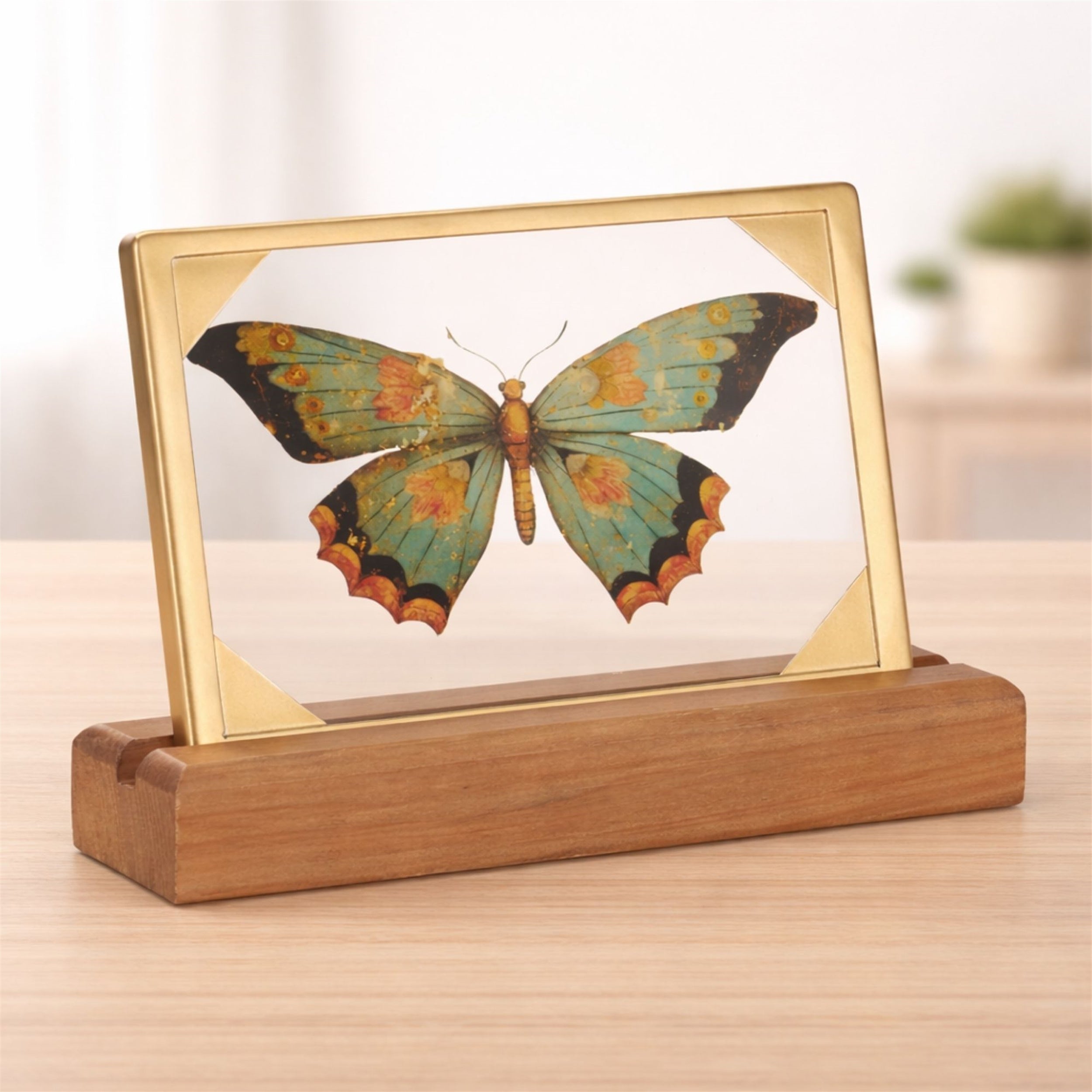 Butterfly Décor 9"L x 6"H Wood/Glass/Iron