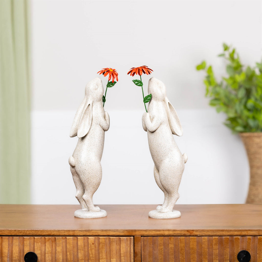 Rabbit w/Flower (Set of 2) 14.5”H Resin