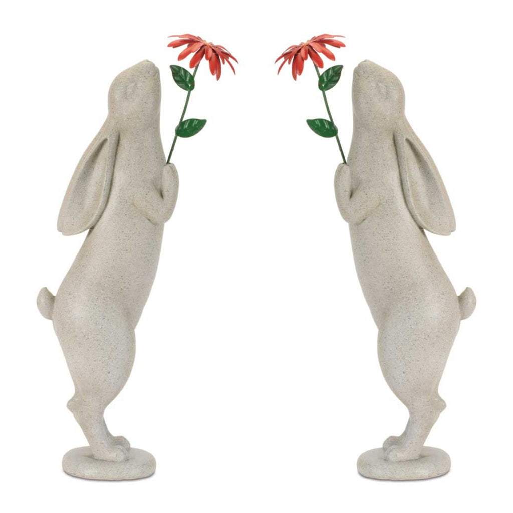 Rabbit w/Flower (Set of 2) 14.5”H Resin