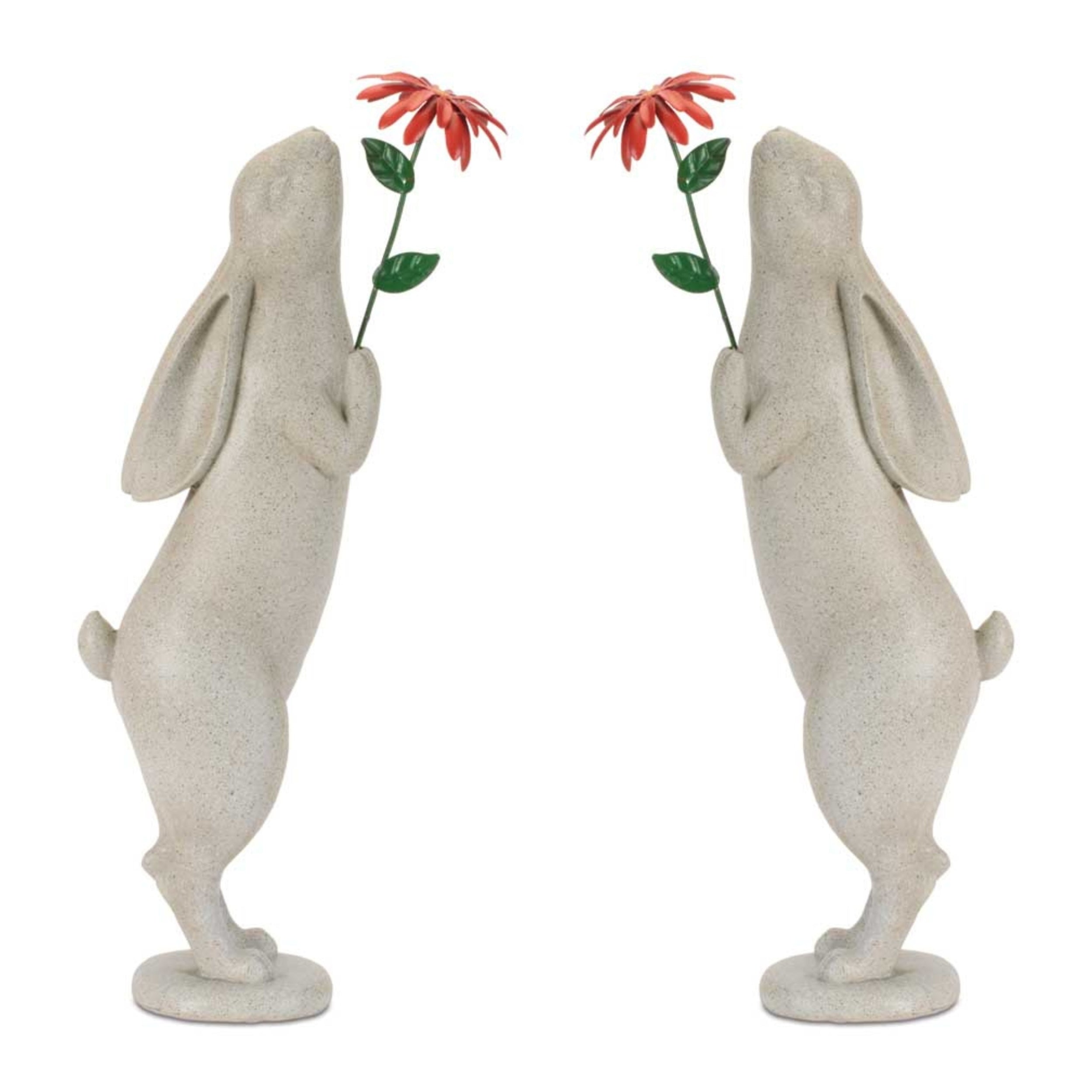 Rabbit w/Flower (Set of 2) 14.5”H Resin