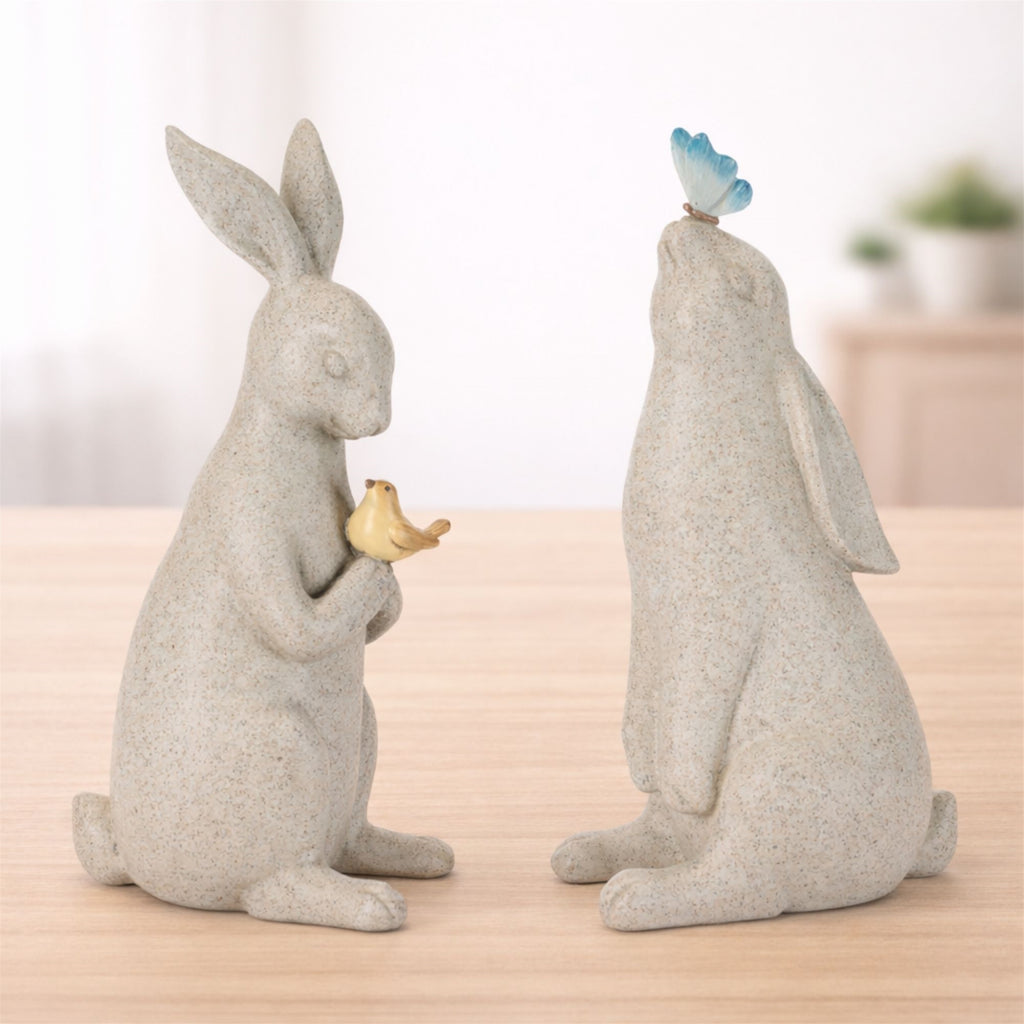 Rabbit w/Bird & Butterfly (Set of 2) 10”H Resin