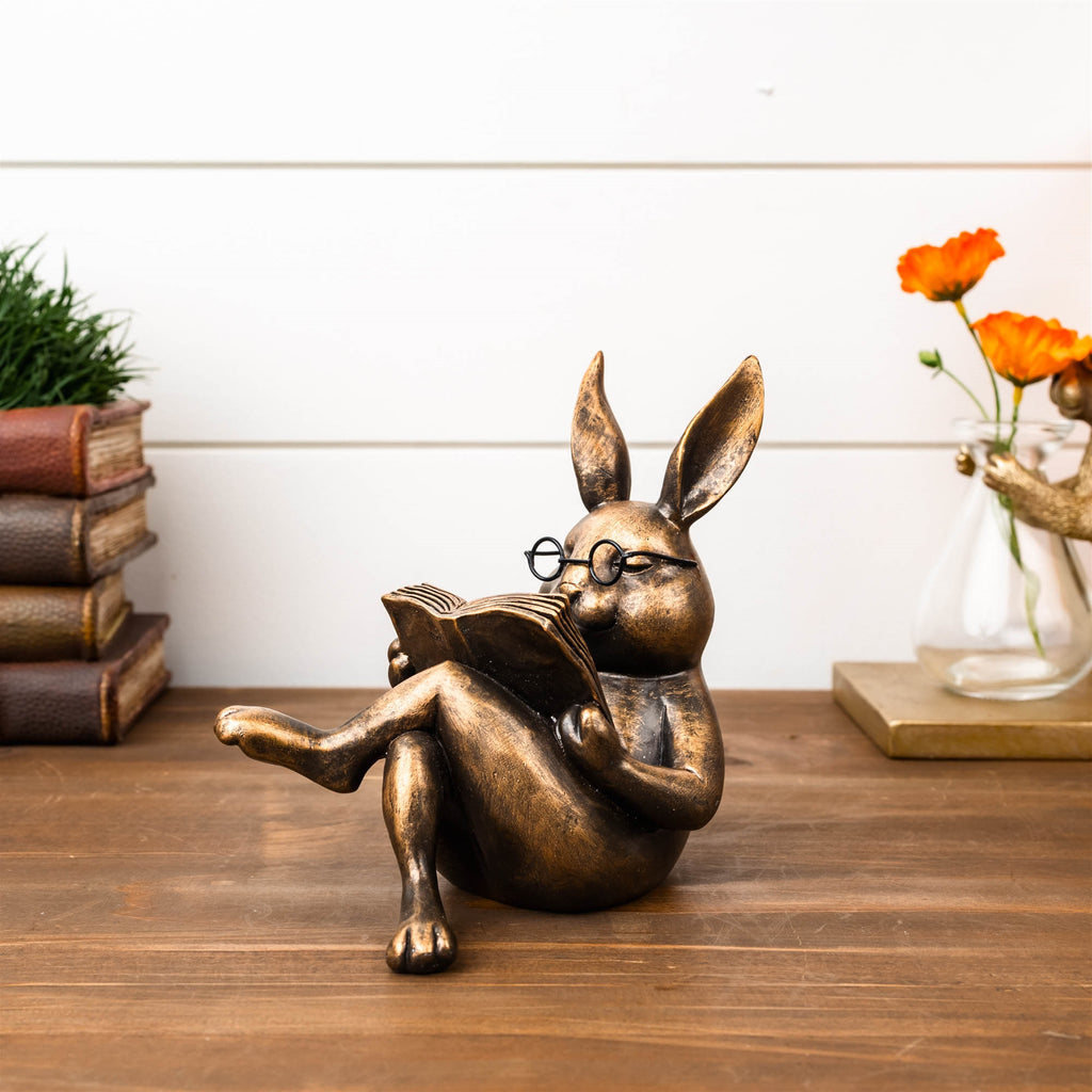 Rabbit Reading 5.25”H Resin
