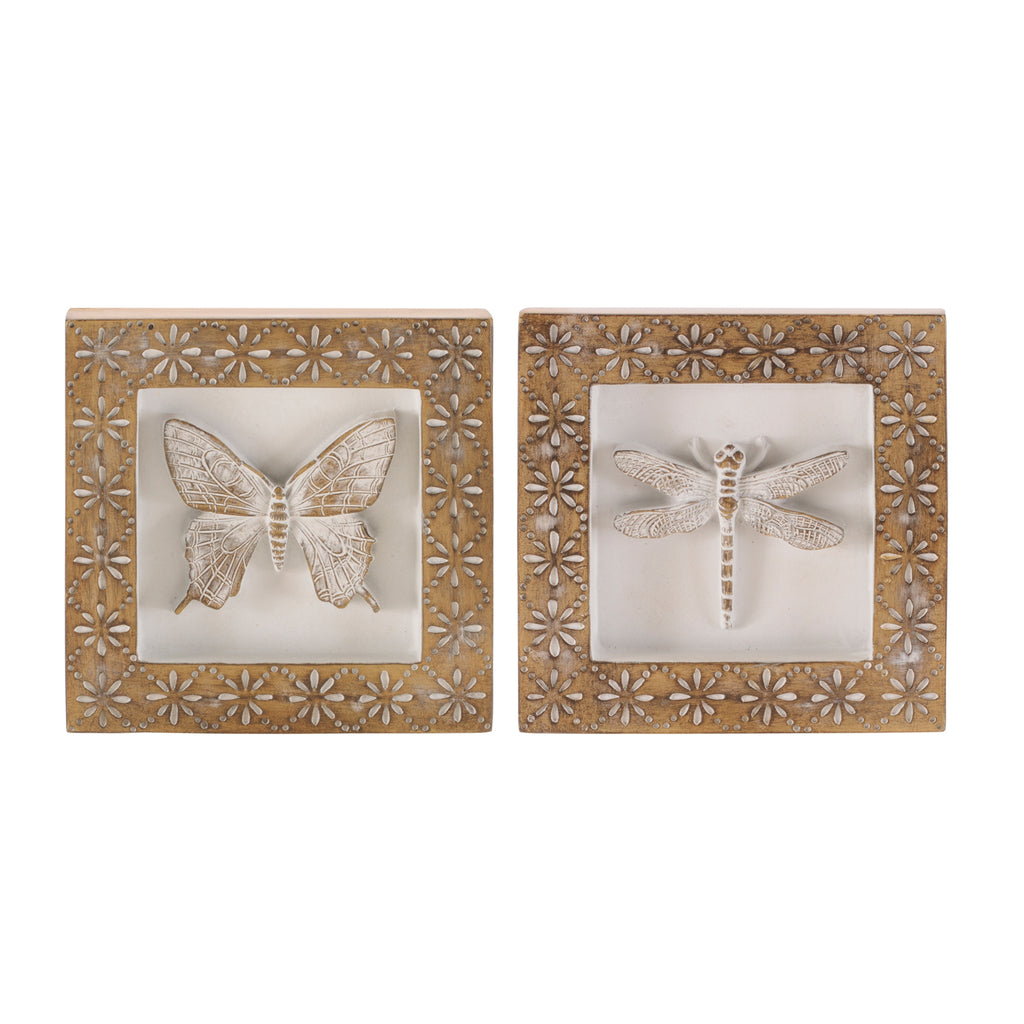 Butterfly/Dragonfly Plaque (Set of 2) 5.75”SQ Resin