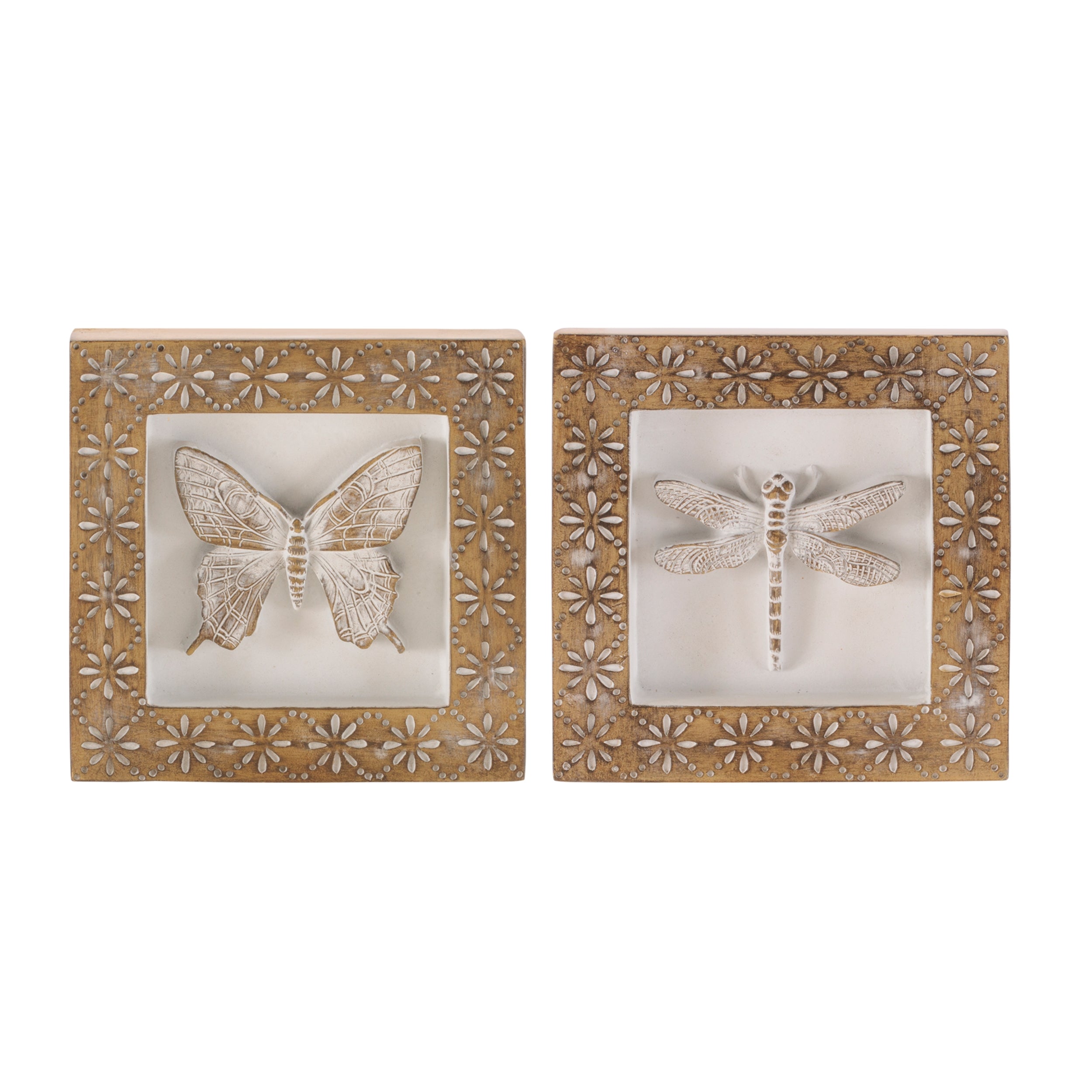 Butterfly/Dragonfly Plaque (Set of 2) 5.75”SQ Resin