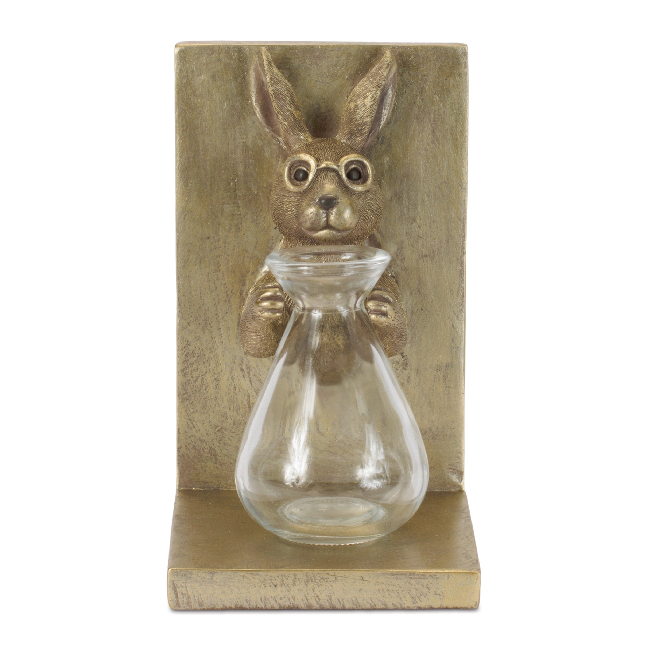 Rabbit Bookends w/Vase (Set of 2) 4.25"L x 7.25"H Resin/Glass