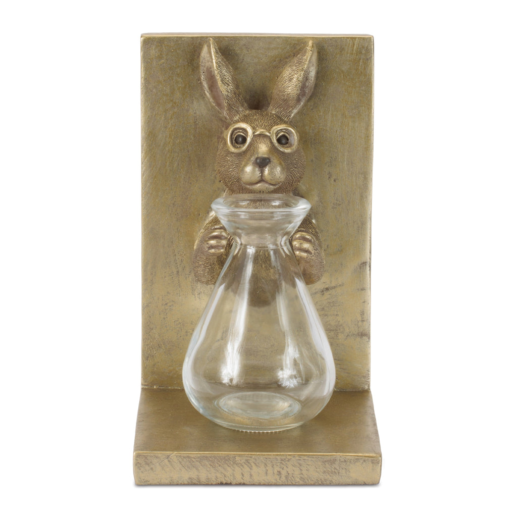 Rabbit Bookends w/Vase (Set of 2) 4.25"L x 7.25"H Resin/Glass