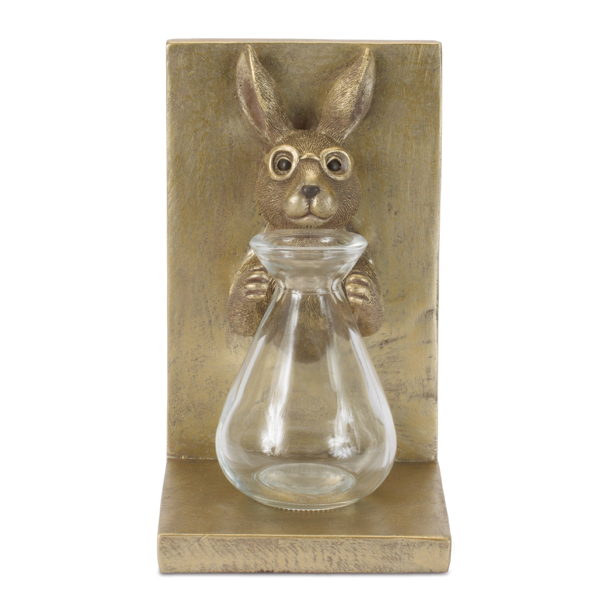 Rabbit Bookends w/Vase (Set of 2) 4.25"L x 7.25"H Resin/Glass