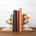 Rabbit Bookends w/Vase (Set of 2) 4.25"L x 7.25"H Resin/Glass