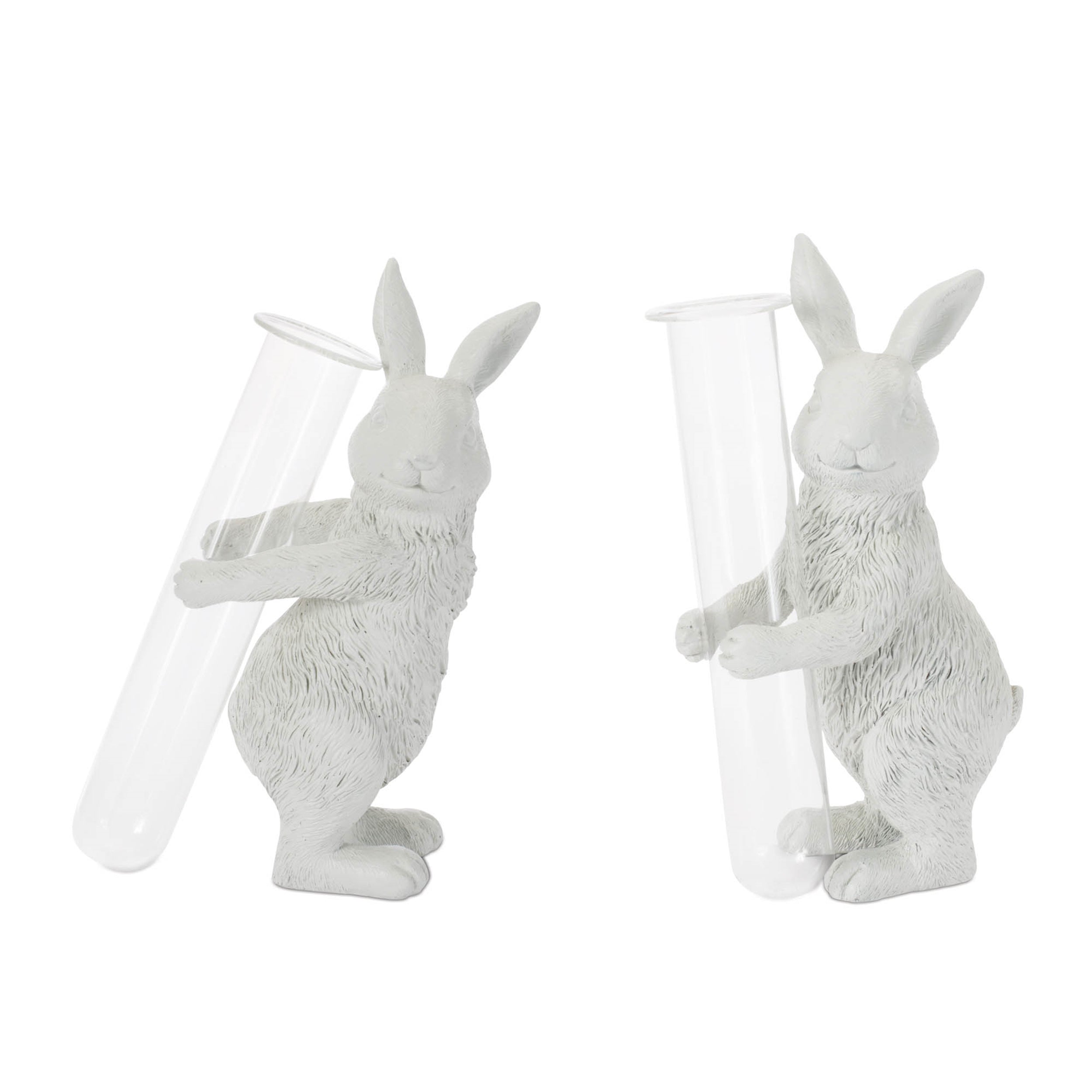 Rabbit w/Vase (Set of 2) 7”H Resin/Glass