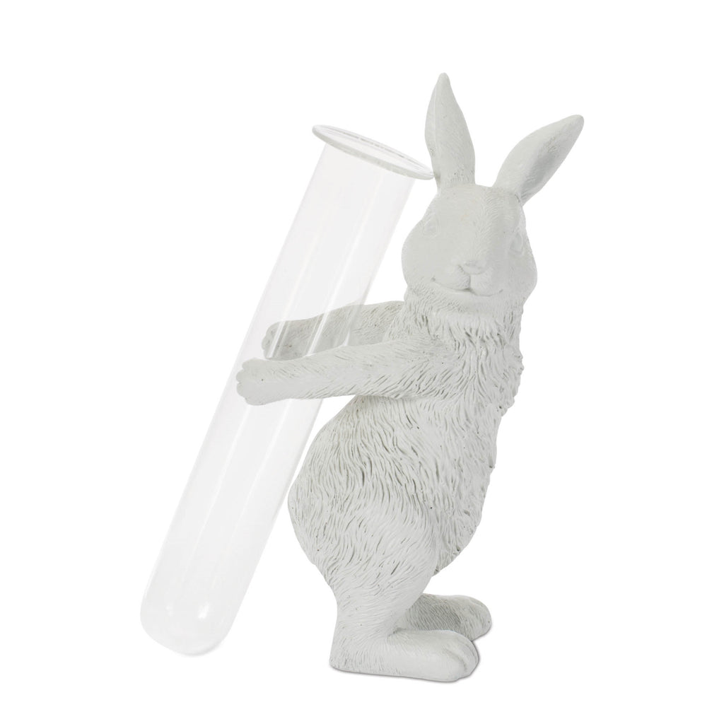 Rabbit w/Vase (Set of 2) 7”H Resin/Glass
