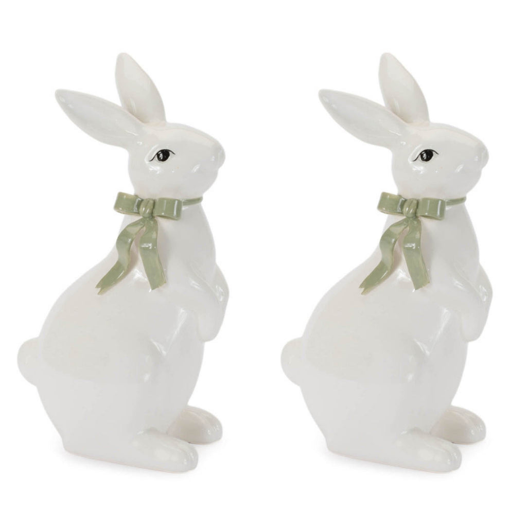 Rabbit w/Bow (Set of 2) 9.25”H Dolomite