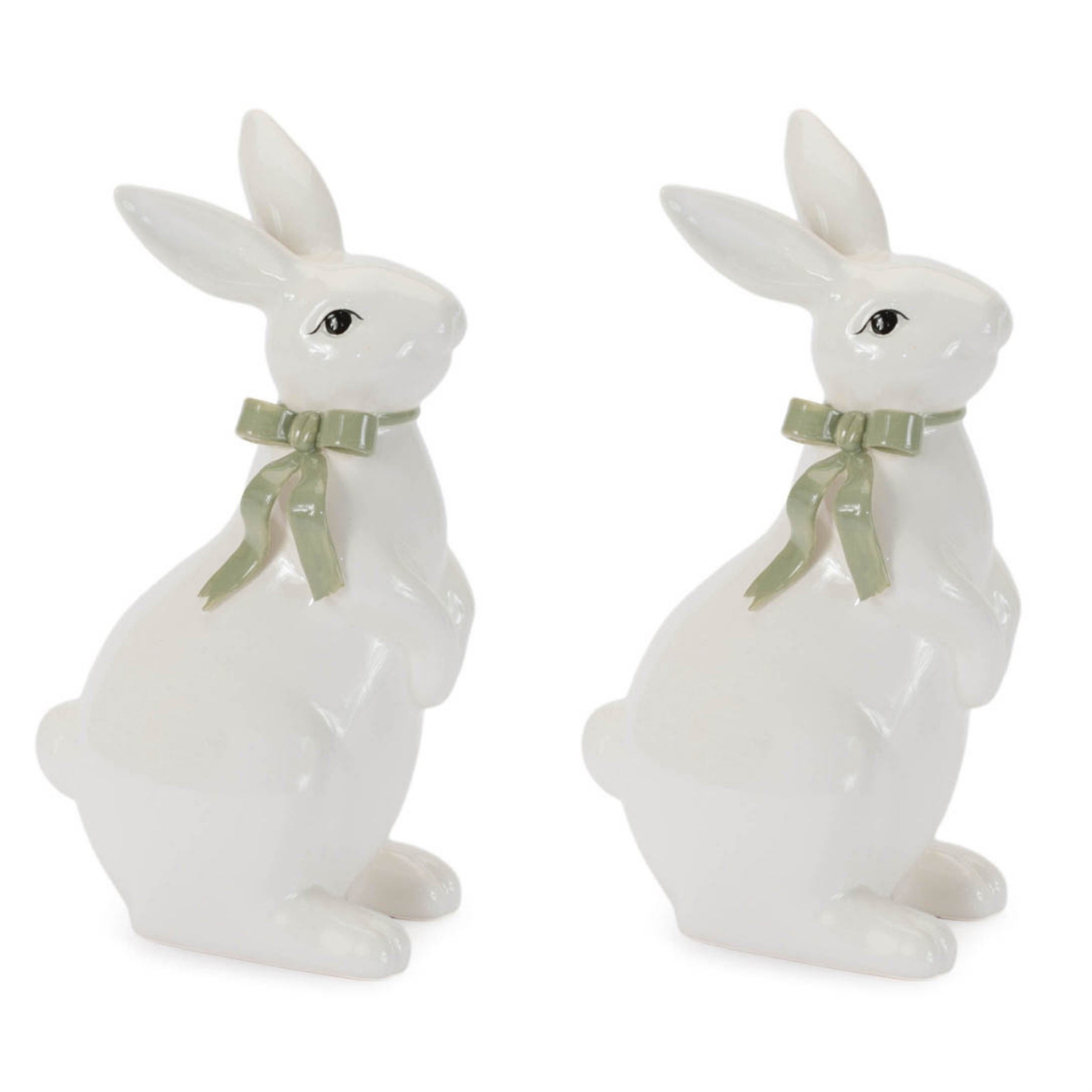 Rabbit w/Bow (Set of 2) 9.25”H Dolomite