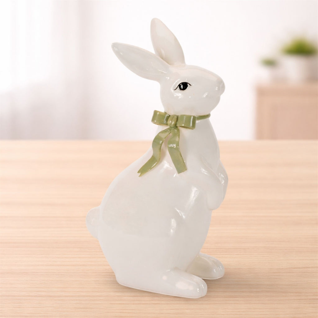 Rabbit w/Bow (Set of 2) 9.25”H Dolomite