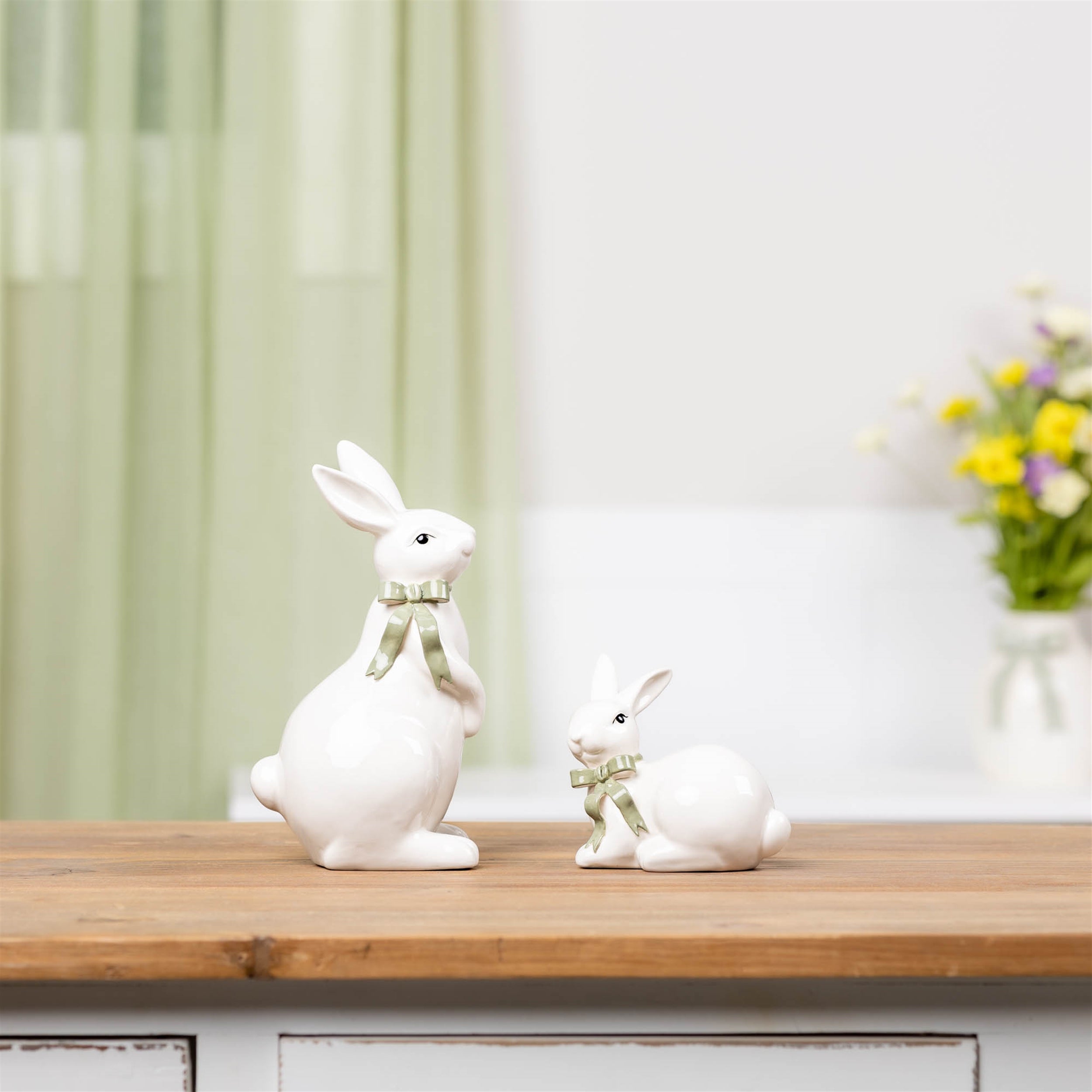 Rabbit w/Bow (Set of 2) 4.5”H Dolomite