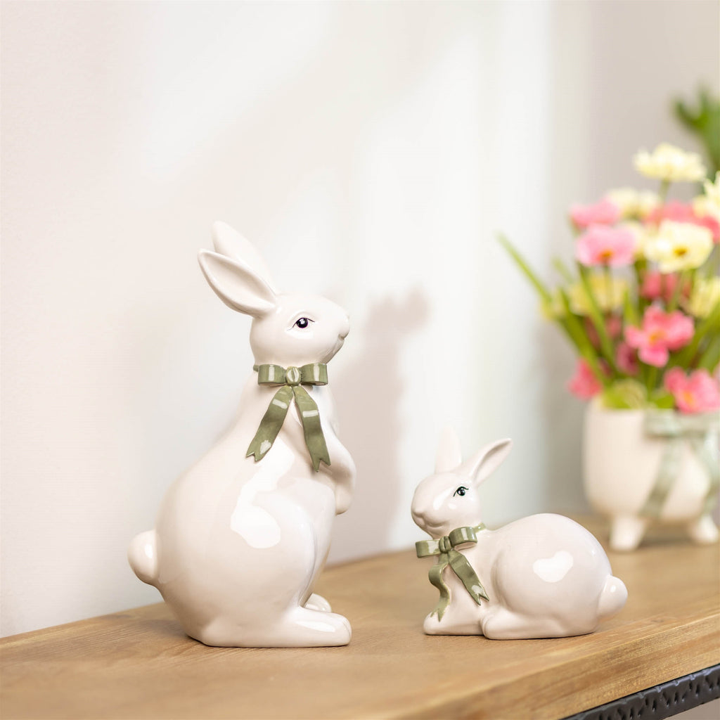 Rabbit w/Bow (Set of 2) 4.5”H Dolomite