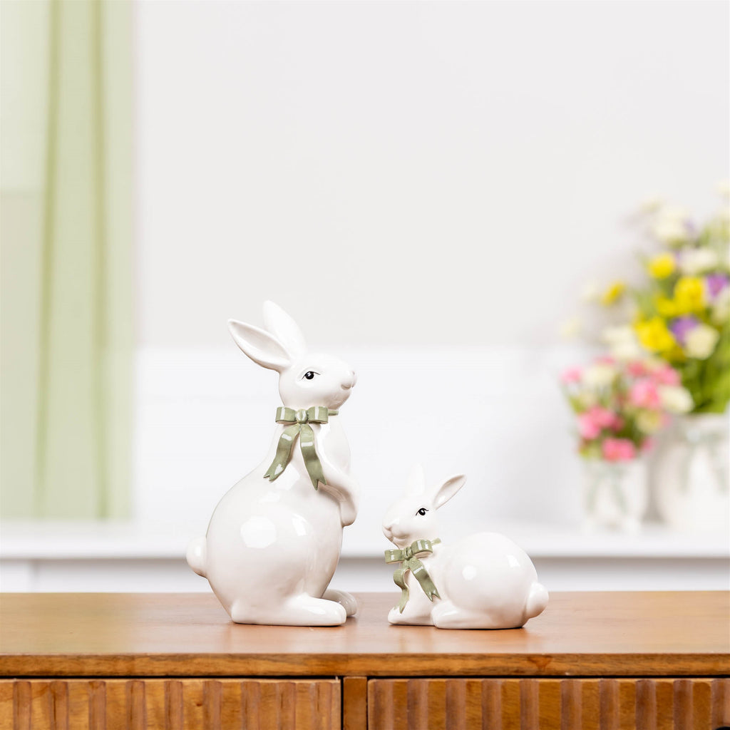 Rabbit w/Bow (Set of 2) 4.5”H Dolomite