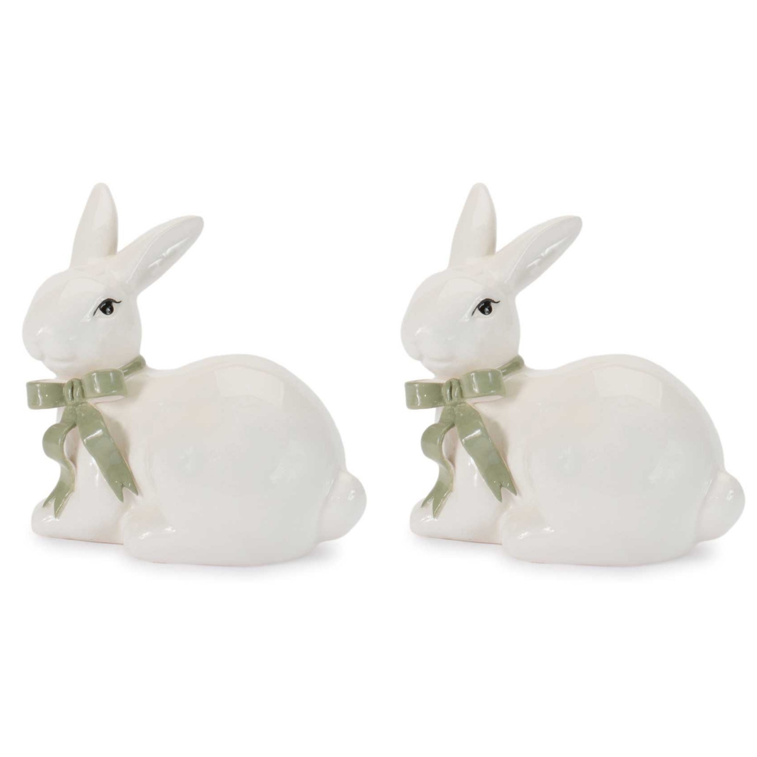 Rabbit w/Bow (Set of 2) 4.5”H Dolomite