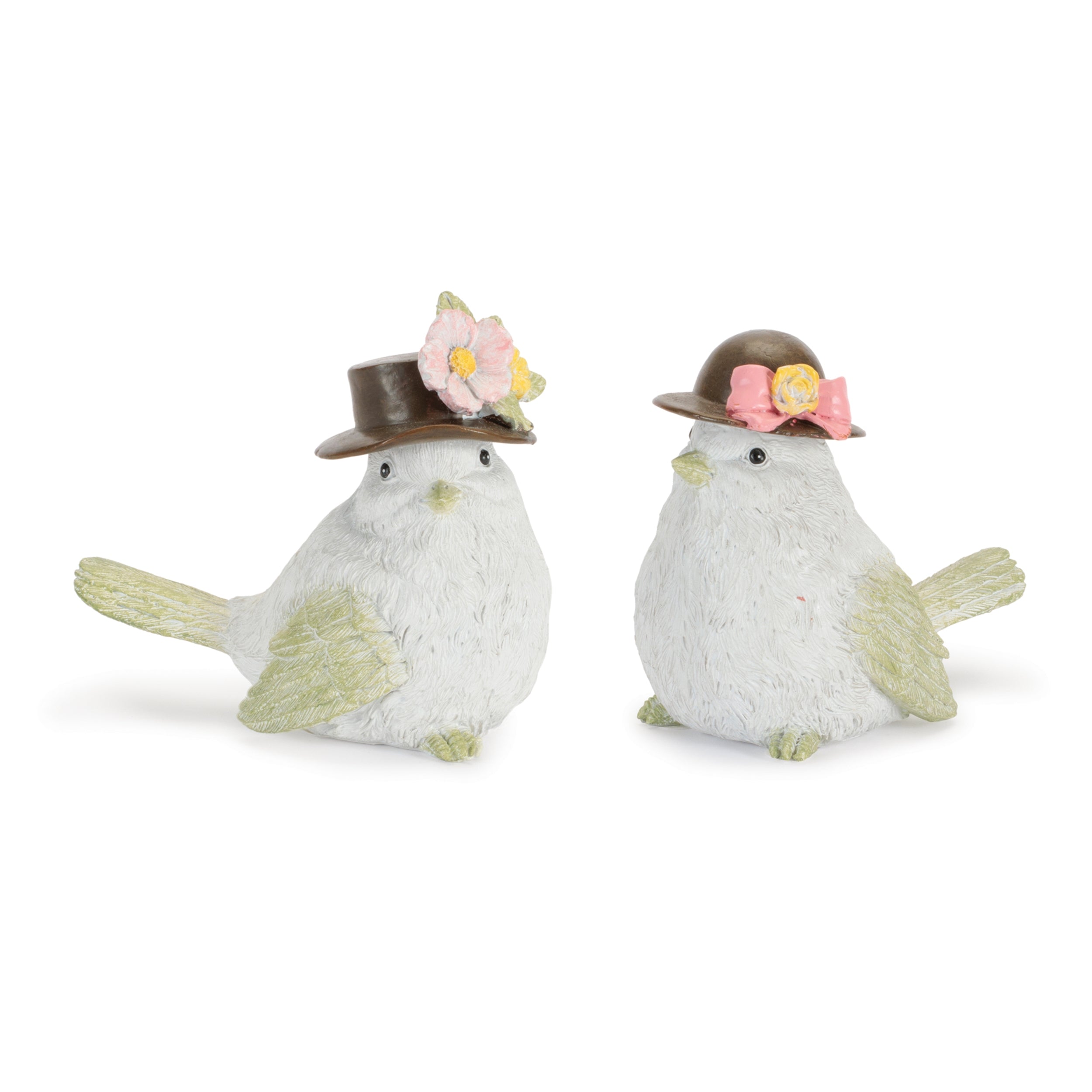 Bird w/Hat (Set of 2) 3.5"H, 4"H Resin