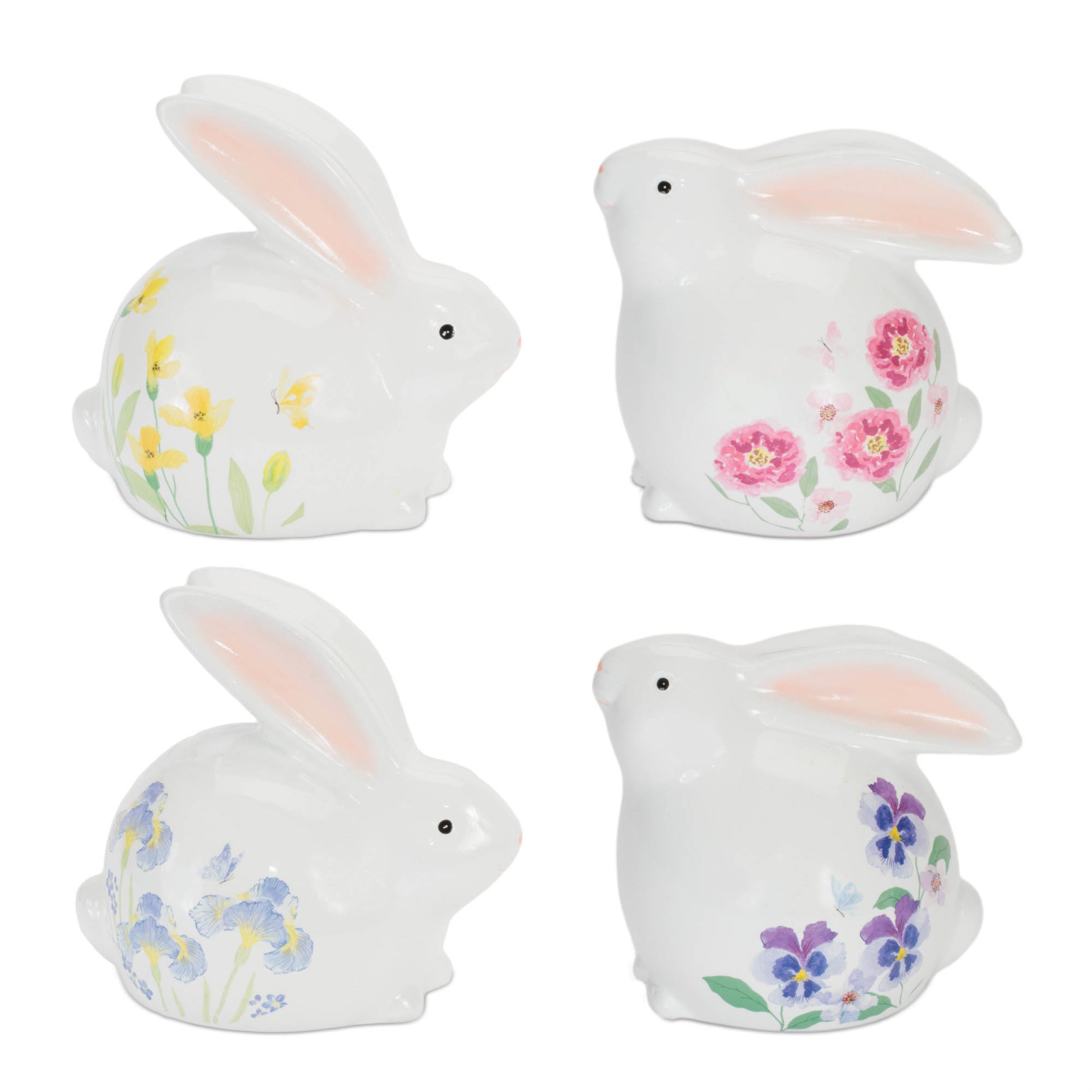 Rabbit w/Floral (Set of 4) 5"H, 5.75"H Terra Cotta