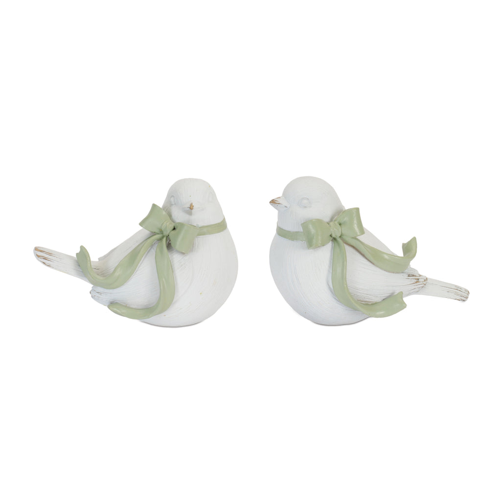 Bird w/Bow (Set of 2) 4.25”H Resin