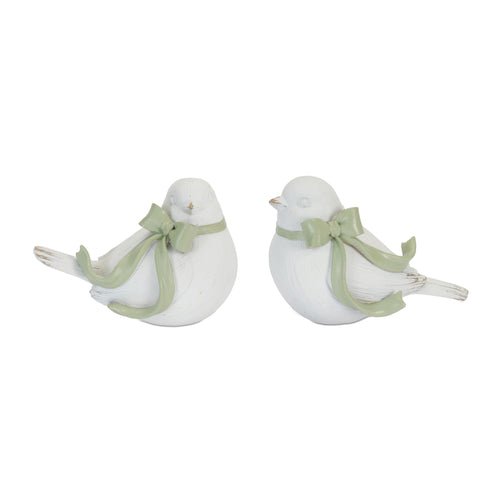 Bird w/Bow (Set of 2) 4.25”H Resin