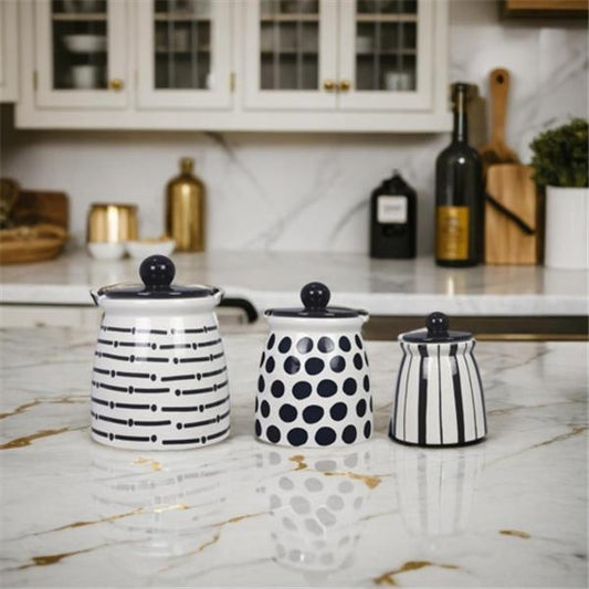 Ceramic Black & White Canister Set of 3