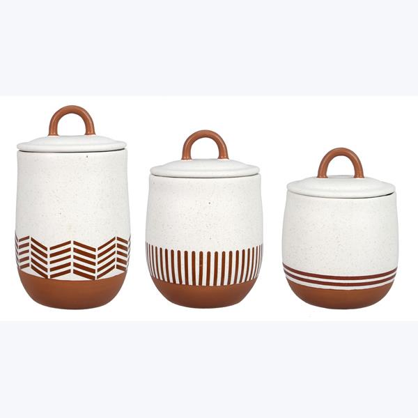 Natural Home Stoneware and Terracotta Color Canister Set-3 pcs