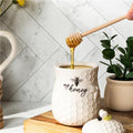 Ceramic Honey Jar with Wood Honey Dipper