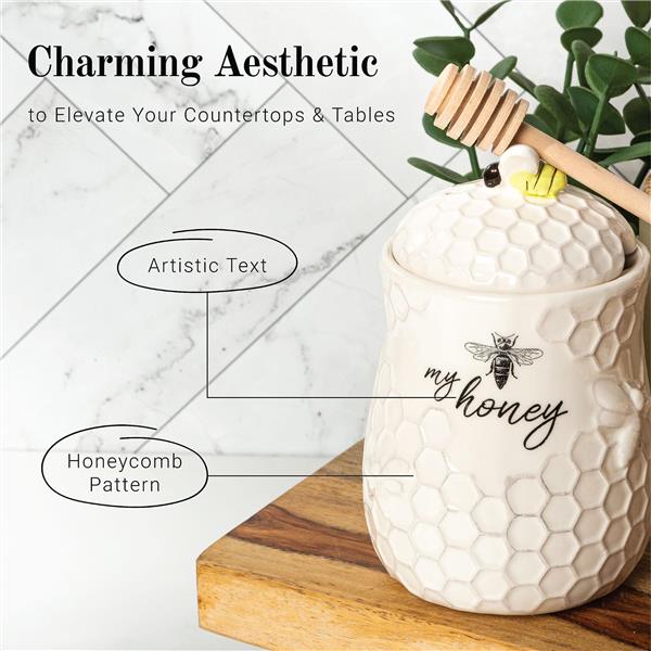 Ceramic Honey Jar with Wood Honey Dipper