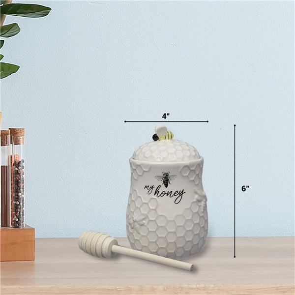 Ceramic Honey Jar with Wood Honey Dipper