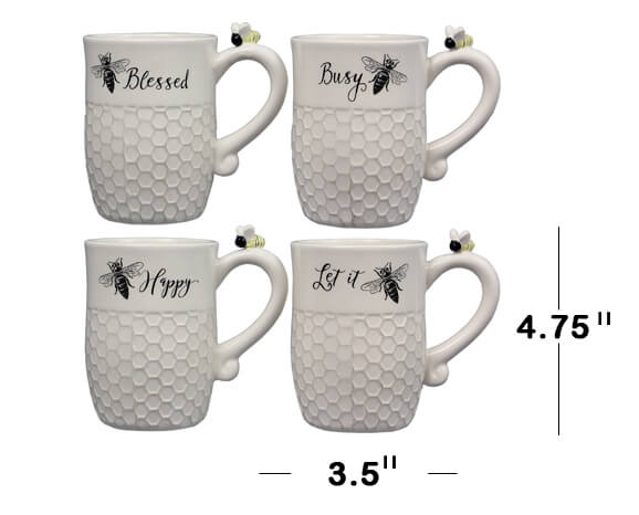 Ceramic Bee Mug, 4 pcs