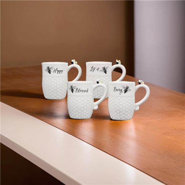 Ceramic Bee Mug, 4 pcs