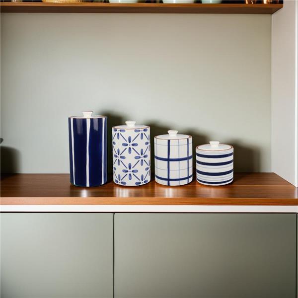 Ceramic cylindrical Blue and White Canister Set-4 pcs