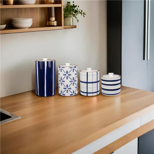 Ceramic cylindrical Blue and White Canister Set-4 pcs
