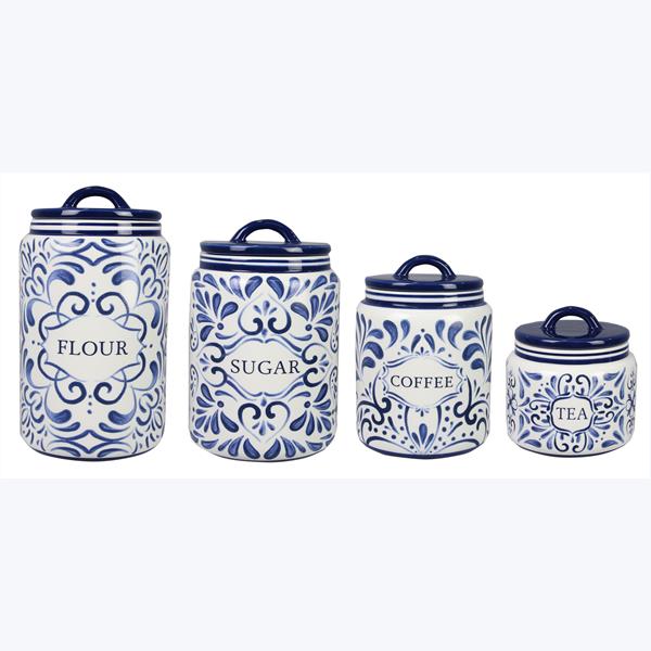 Ceramic Blue and White Talavera Canister Set with Silicone Seal