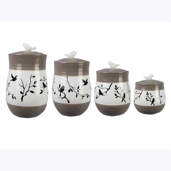 S/4 Ceramic Botanical Canister Set with Silicone Seal