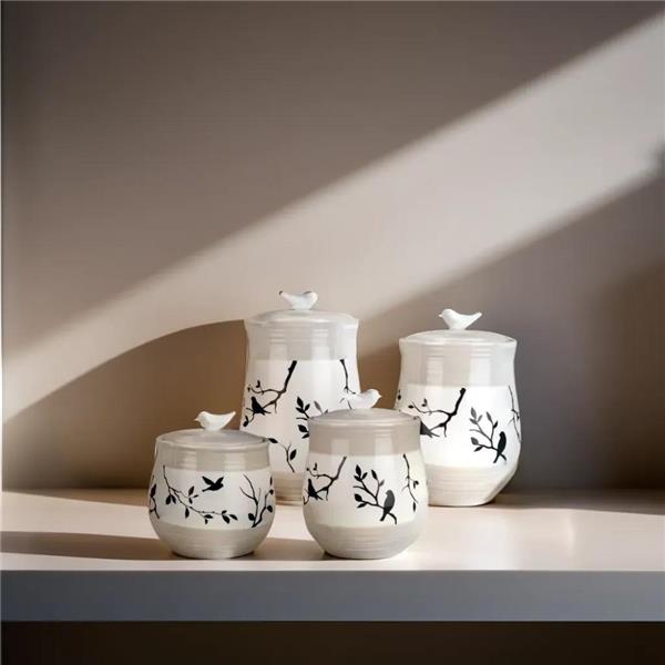 Ceramic Botanical Canister Set with Silicone Seal-4 pcs