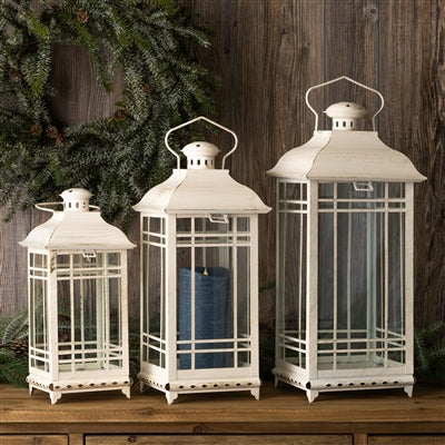 Traditional Ivory Metal Lantern (Set of 3)