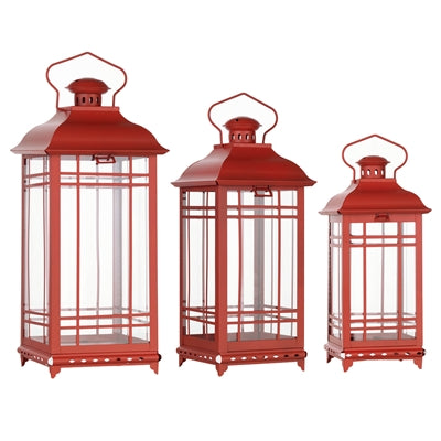 Traditional Red Metal Lantern (Set of 3)
