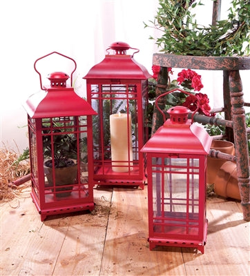 Traditional Red Metal Lantern (Set of 3)
