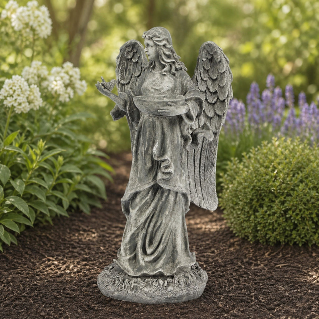 Garden Angel Statue with Birdfeeder or Bath Bowl 23"H