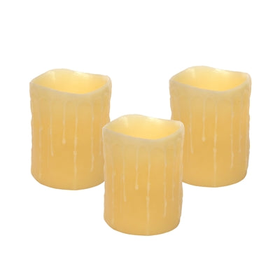 LED Wax Dripping Pillar Candle (Set of 3) 4"Dx5"H Wax/Plastic - 2 D Batteries Not Incld.